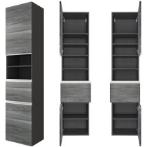 Lomadox - Badezimmer Hochschrank 40cm in Eiche rauchsilber APIA-03 mit 2 gedämpften Türen, b/h/t ca. 40/180/35 cm
