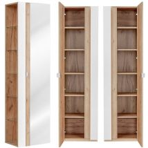 Lomadox - Badezimmer Hochschrank mit Spiegel TOSKANA-56 in Weiß-Hochglanz b/h/t ca. 45/170/33cm