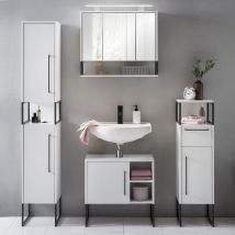 Lomadox - Badezimmer Möbel Komplett Set LIMOGES-80 in Kreideweiß, b/h/t: ca. 151,2/200/33,1 cm