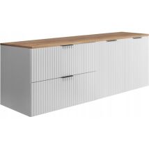 Waschtischunterschrank - 140 Cm - Weiß Und Eiche - Modernes Design - Geteilte Fronten