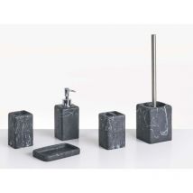 Badezimmer Set 5-Teilig Schwarz Kunstharz Betonoptik Marmor-Optik Modern Seifenschale Seifenspender Zahnbürstenhalter Toilettenbürste Becher