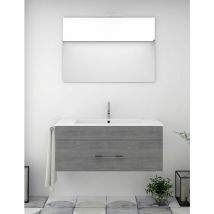Badezimmer-Set Florenz Schubladen - 8 verschiedene Farben - 14 Größen - inkl. Möbel, Waschbecken und Spiegel - Smoky Eiche 100x45Cm
