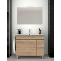 Allstone - Badezimmer-Set mit 2 Schubladen und zwei Türen – 7 Farben – 15 Maße – inklusive Möbel, Waschbecken und Spiegel – Sand 90x45Cm
