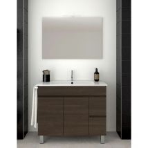 Allstone - Badezimmer-Set mit 2 Schubladen und zwei Türen – 7 Farben – 15 Maße – inklusive Möbel, Waschbecken und Spiegel – Tea Esche 120x45Cm 2