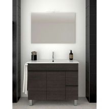 Badezimmer-Set mit 2 Schubladen und zwei Türen – 7 Farben – 15 Maße – inklusive Möbel, Waschbecken und Spiegel – Sinatra Eiche 120x45Cm 1 Waschbecken