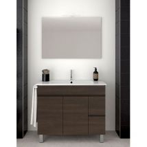 Badezimmer-set Mit 2 Schubladen Und Zwei Türen – 7 Farben – 15 Maße – Inklusive Möbel, Waschbecken Und Spiegel – Tea Esche 70x45cm