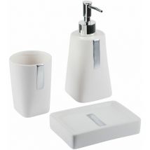 Beliani - Badezimmer Set Beige 3-teilig Naturstein Dolomit silberne Verzierungen Zahnbürstenhalter Seifenspender Seifenschale minimalistischer Stil