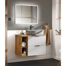 Lomadox - Badezimmer Waschplatz Set 2-teilig weiß ADELAIDE-56-WHITE Modern mit Eiche Nb., Front in Rillenoptik
