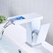 Badezimmerarmatur – Warm- Und Kaltwasser – Farbwechselnde Led – Breiter Wasserfallauslauf – Weiß – Höhe 12,5 Cm