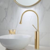 Ymyny - Badezimmerarmatur, Waschbeckenarmatur aus gebürstetem Gold, hochwertiger Wasserhahn, Badezimmerwaschbeckenarmatur, kaltes und warmes Wasser