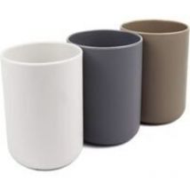 Ersandy - Badezimmerbecher, Zahnbürstenhalter, 3er-Set, lebensmittelechter Kunststoff, absolut unzerbrechlich (Weiß, Grau, Braun)