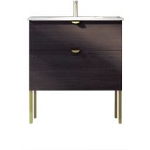 Kassia - Badmöbel Smug 80 cm mit Füßen + Keramikwaschbecken, Dunkle Eiche, Soft Close –