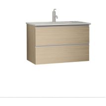 Kassia - Hängendes Badezimmermöbel Wabi 80x60x45 cm mit Waschbecken und 2 Soft-Close-Schubladen, Malmoe Eiche –