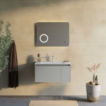 Kiamami Valentina - Badezimmerschrank 80Cm Sandmatt Und Led Spiegel Mit Uhr Monaco