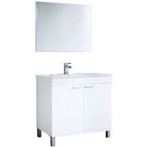 Ondee - Unterbau-Waschtisch Augusta, 2-türiger Badezimmerschrank, Unterschrank mit Spiegel, cm 80x45h80, Weiß