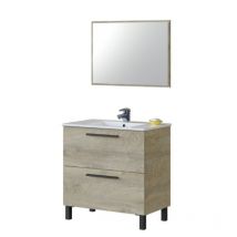 Bagno - Bodenstehendes Badmöbel 80 cm 2 Schubladen Eiche mit Spiegel und Einbaubecken – Argentera - Eiche hell Standard