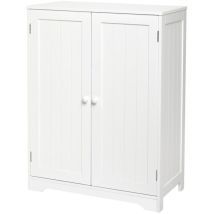 Badezimmerschrank, Badschrank Sideboard Mit Doppeltür Und Verstellbare Ablage, Badezimmer Kommode Aus Mdf Gemalt Holz, Weiß-meerveil