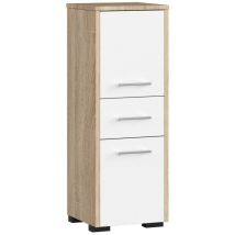 Stehender Badezimmerschrank Akord Fin Sonoma-eiche 30 Cm 2 Türen Schublade 3 Ebenen Front Weiß B30 X H85 X T30 Cm