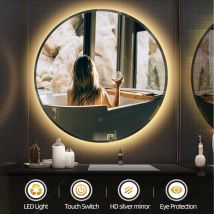 Aqrau - Badezimmerspiegel mit Beleuchtung, Runder Spiegel led 60CM,Anti-Nebel, mit Smart Touch-Taste, für Diele, Badezimmer, Wohnzimmer und Mehr