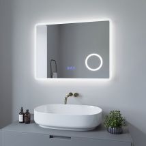 LED Badspiegel Beleuchtet mit Kosmetikspiegel 80x60cm BORAS Typ D Touch Sensor Dimmbar Antibeschlag Kaltweiß 6400K Warmweiß 3000K
