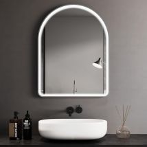 Tlgreen - Badezimmerspiegel mit Licht, beleuchteter Wandspiegel, Touch-Schalter, verbesserter COB-Lichtstreifen, beschlagfrei, 3 Lichtfarben, Bogen
