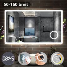 Badezimmerspiegel Touch Led Badspiegel Wandspiegel Beschlagfrei+uhr+bluetooth+kosmetikspiegel+3 Farben Dimmbar+led Memory Funktion 100 X 60 Cm