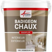 Arcane Industries - Badigeon à la chaux décoration intérieure extérieur maison badiplus - 20 kg (jusqu'à 100 m²) Mykonos Blanc Pur