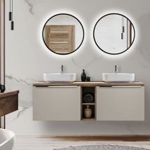 Lomadox - Badmöbel Set Puebla-56-taupe In Taupe Mit Vintage Oak Eiche, B/h/t 140,4/200/46 Cm