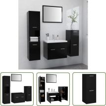 Bearsu - The Living Store Badmöbel-Set Schwarz Holzwerkstoff - Badmöbel Set - Schreibtisch - Spiegelschrank - Badezimmerschränke - Wandregal