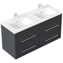 Waschtischunterschrank SoftClose grafit – Badmöbel mit 2 Schubladen – 119/60/45,6 cm – Doppelwaschbecken Mineralguss 120/2/46 cm