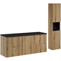 Lomadox - Badmöbel Set 2-teilig, 140cm Waschtischunterschrank, In Eiche Und Schwarz, Newport-56-oak