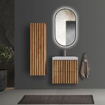 Badmöbel Set 3-teilig Eiche Desio-107 led Badezimmerspiegel, 60 cm Waschtisch
