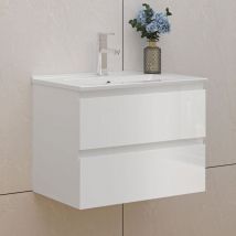 Biubiubath - Badmöbel Set 60cm Waschtisch mit Unterschrank Gäste wc Hochglanz Weiß Waschbecken Keramik dünn