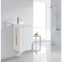 Badmöbel-Set Bernstein Compact 400 für Gäste-WC mit Waschbecken Weiß matt Toilettenbürste links