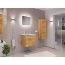 Badmöbel Set Firenze 60 3tlg. Led Spiegel Und Seitenschrank Eiche Gold