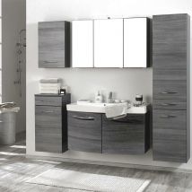 Lomadox - Badmöbel Set FLORIDO-03 Eiche Rauchsilber, graphitgrau (5 teilig), Waschtisch mit 2 Türen - grau