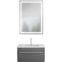 Acquavapore - Badmöbel Set Gently 3 V1 Weiß mdf Waschtisch 70cm mit Leuchtspiegel LSP03 100x70 cm