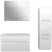 Badmöbel Set Gently 3 V2-R Weiß Badezimmermöbel Badspiegel Waschtisch 70 cm ohne LED-Beleuchtung