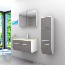 Acquavapore - Badmöbel Set Gently 3 V2-R Weiß/Grau Badezimmermöbel Badspiegel Waschtisch 80 cm ohne LED-Beleuchtung