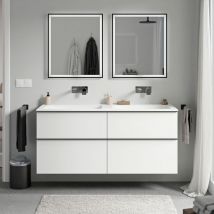 Bernstein - Badmöbel Unterschrank lavoa 140cm mit Mineralguss Waschbecken cream Badmöbel: Weiß matt, Metallgriff: Chrom, Waschbecken: Weiß matt ohne