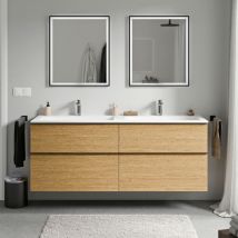 Bernstein - Badmöbel Unterschrank lavoa 160cm mit Mineralguss Waschbecken cream Badmöbel: Eiche Honiggold, Metallgriff: Anthrazit matt, Waschbecken: