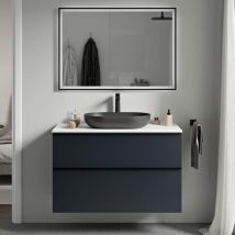 Badmöbel Unterschrank Bernstein lavoa 80cm Badmöbel: Mitternachtsblau matt, Waschtischplatte: Weiß matt, Metallgriff: Anthrazit matt