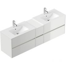 Badmöbelset Taifun 190cm – 2x Badmöbel-Unterschrank mit 2 Softclose-Schubladen – Waschbecken Keramik – Hochglanz – 81/58,7/46,5 cm