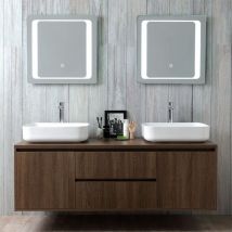 Kiamami Valentina - Badmöbel Hängend 150Cm Mit Doppel Waschbecken Und Led Touch Spiegel Siena