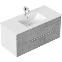 Emotion Badmöbel Waschbeckenunterschrank SANTINI 100 – Softclose – Keramik Waschbecken mit Überlauf – 99x48x45,5 cm