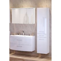 Lomadox - Badmöbel Set FLORIDO-03 Hochglanz weiß, Waschtisch mit Auzügen oder 2 Türen, Hochschrank, b x h x t: ca. 155 x 200 x 47 cm Waschtisch mit 2
