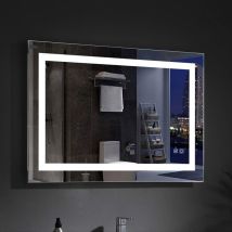 Miqu - Badspiegel led 100x70 cm Badezimmerspiegel mit Beleuchtung warmweiß / kaltweiß dimmbar Lichtspiegel Wandspiegel mit Touch + uhr + Vergrößerung