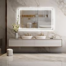 Badspiegel Badezimmerspiegel Kometikspiegel Wandspiegel mit LED-Beleuchtung,Antibeschlag,3 Lichtfarben,dimmbar,Touch-Steuerung(100x60cm)