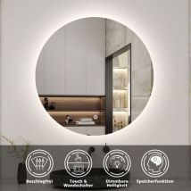 Acezanble - Badspiegel led Rund Touch Wandspiegel Badezimmerspiegel Beleuchtung 70cm Nur Kaltweiß (Einstellbare Helligkeit)