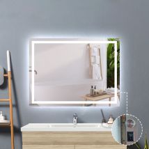 Badspiegel led Wandspiegel Badezimmerspiegel Tastenschalter Antibeschlag 90x70cm Kaltwei/Neutralwei/Warmwei dimmbar